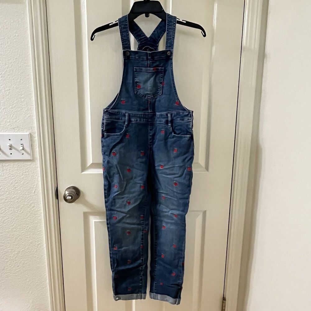 Gymboree Embroidered Candy Apple Print Denim Overalls Girls Size 10